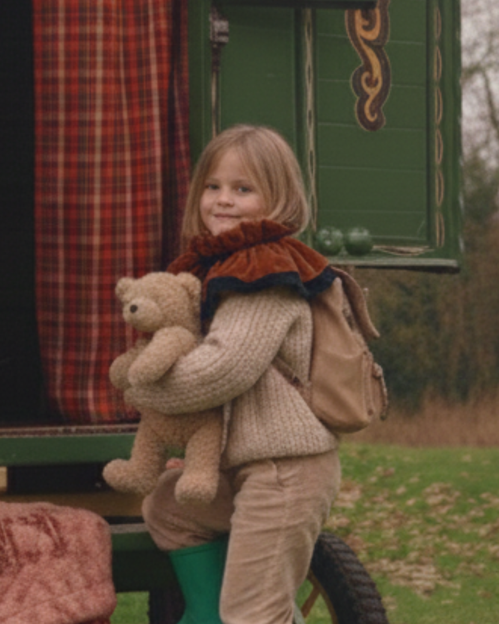 Cuello Ondine bebé - niña ·  terciopelo caldero y azul empolvado
