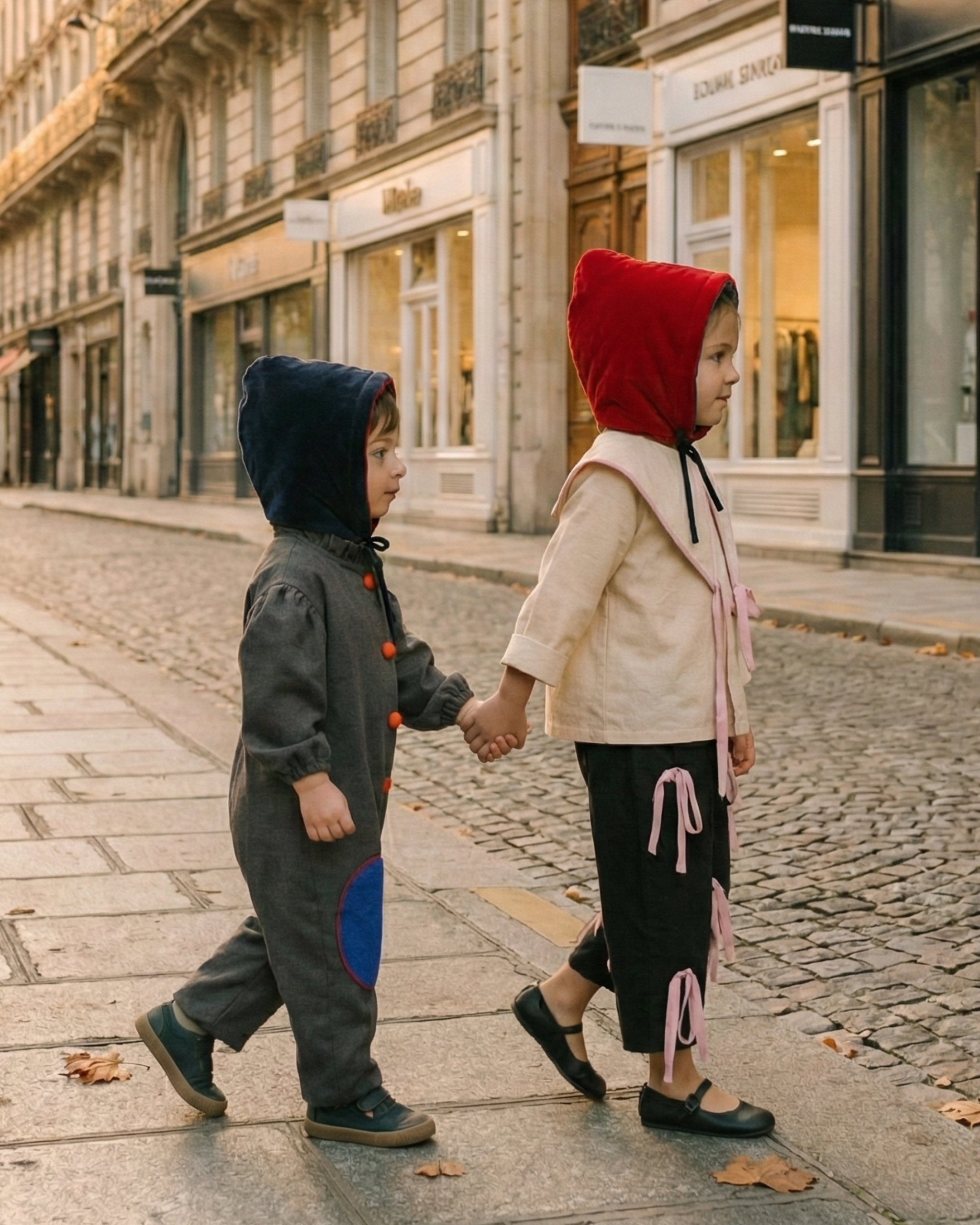 Capota Odette ·NIÑA· terciopelo rojo y azul empolvado (reversible)