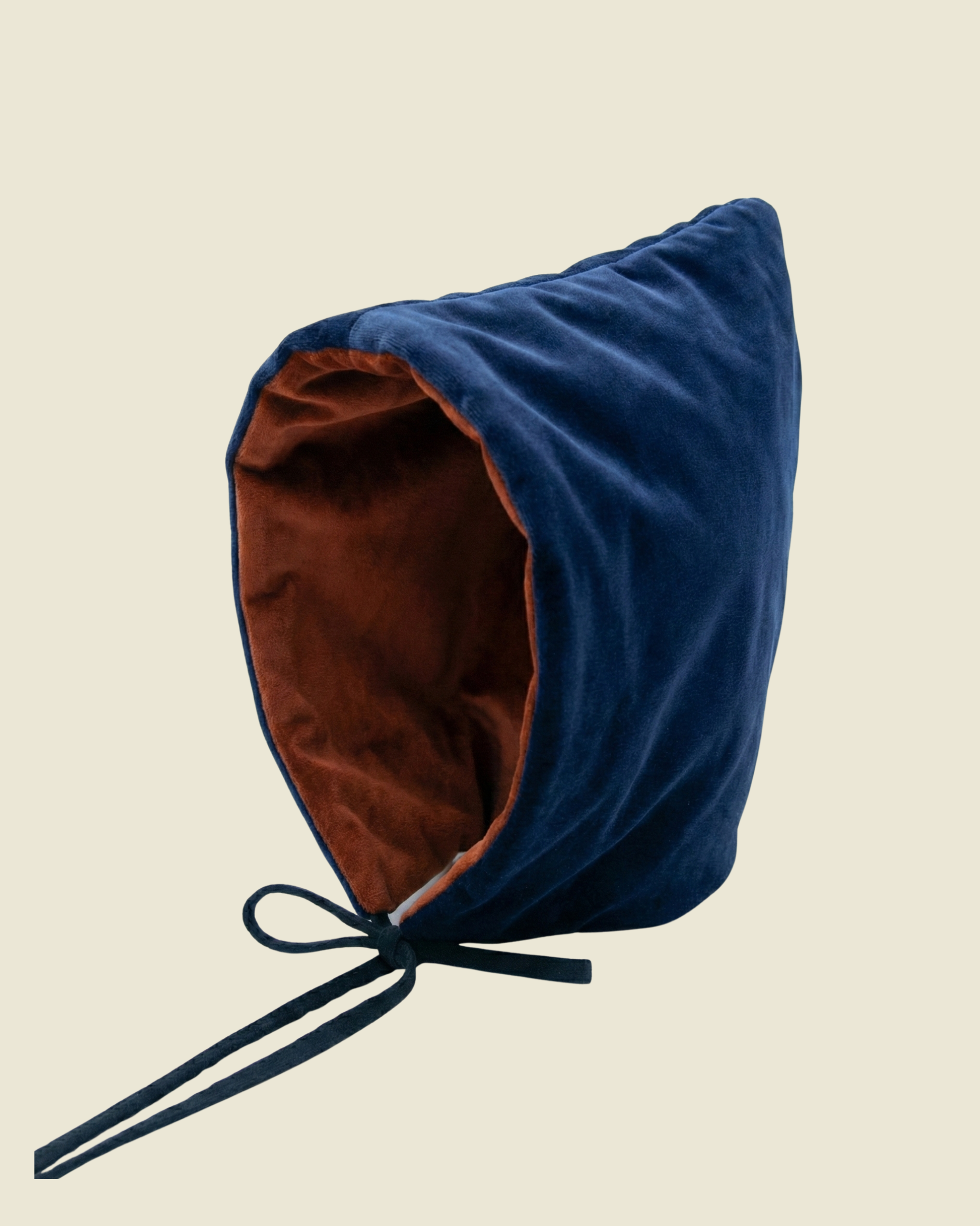 Capota Odette · NIÑA · terciopelo caldero y azul marino · reversible