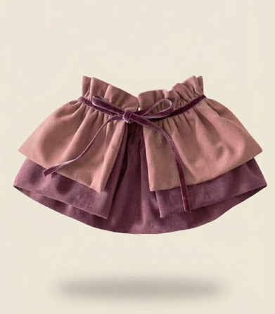 Set velvet rosa y berenjena - cuello ondine y lazos coquette