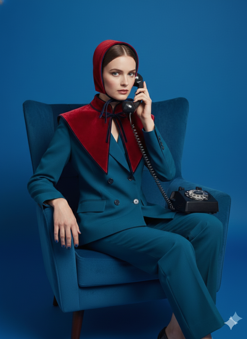 Cuello Marquis · MUJER · Terciopelo rojo y azul empolvado (reversible)