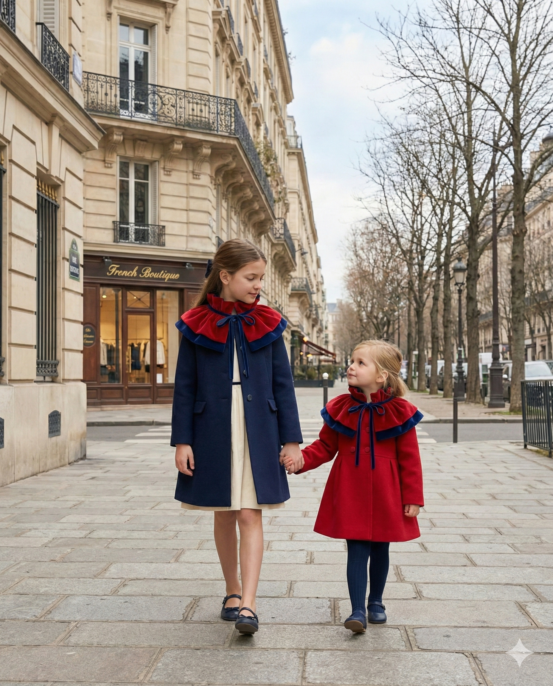 Cuello Ondine bebé - niña · Terciopelo rojo y azul empolvado