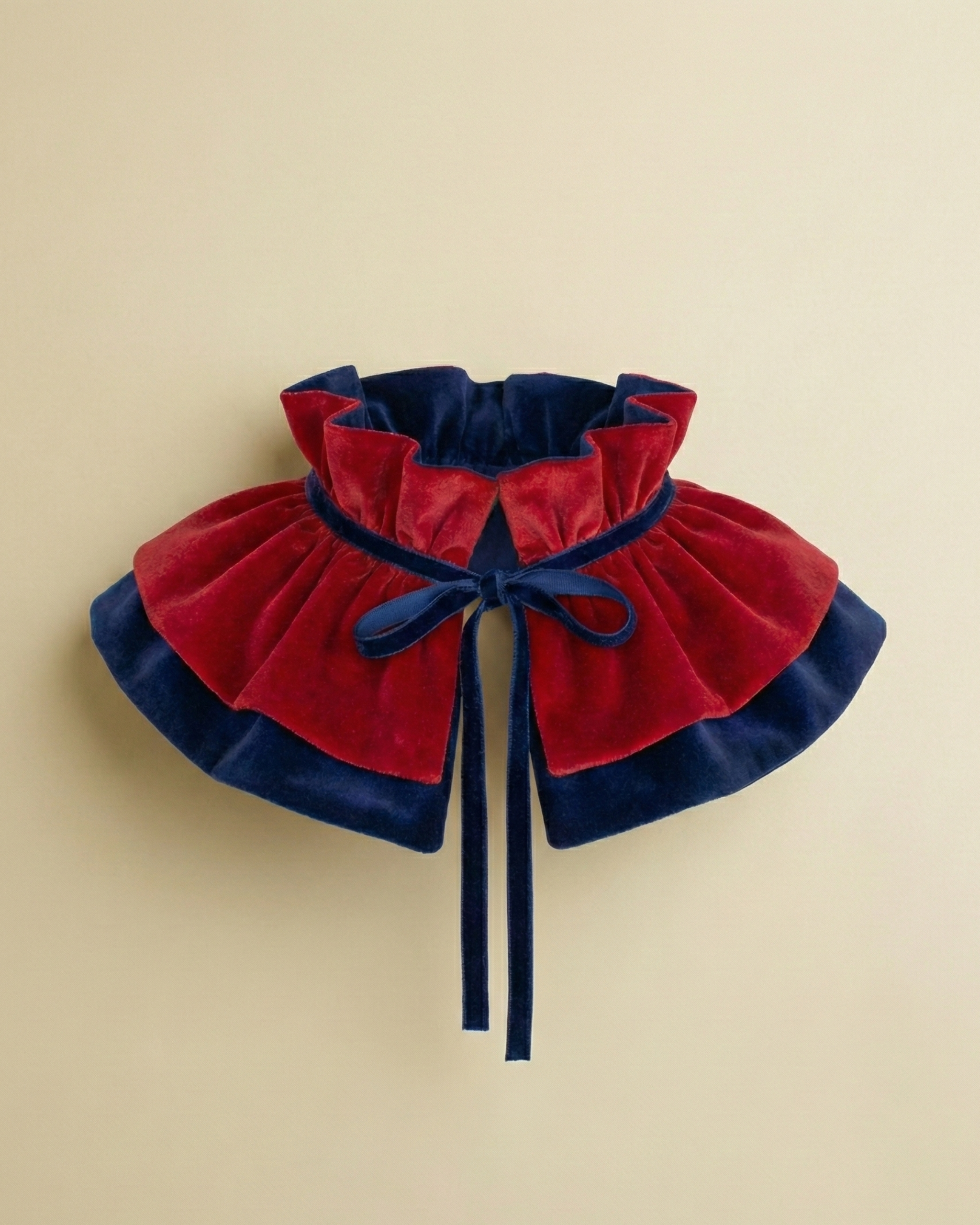 Set velvet rojo y azul – Cuello Ondine + Lazos Coqutette