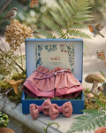Set velvet rosa y berenjena - cuello ondine y lazos coquette