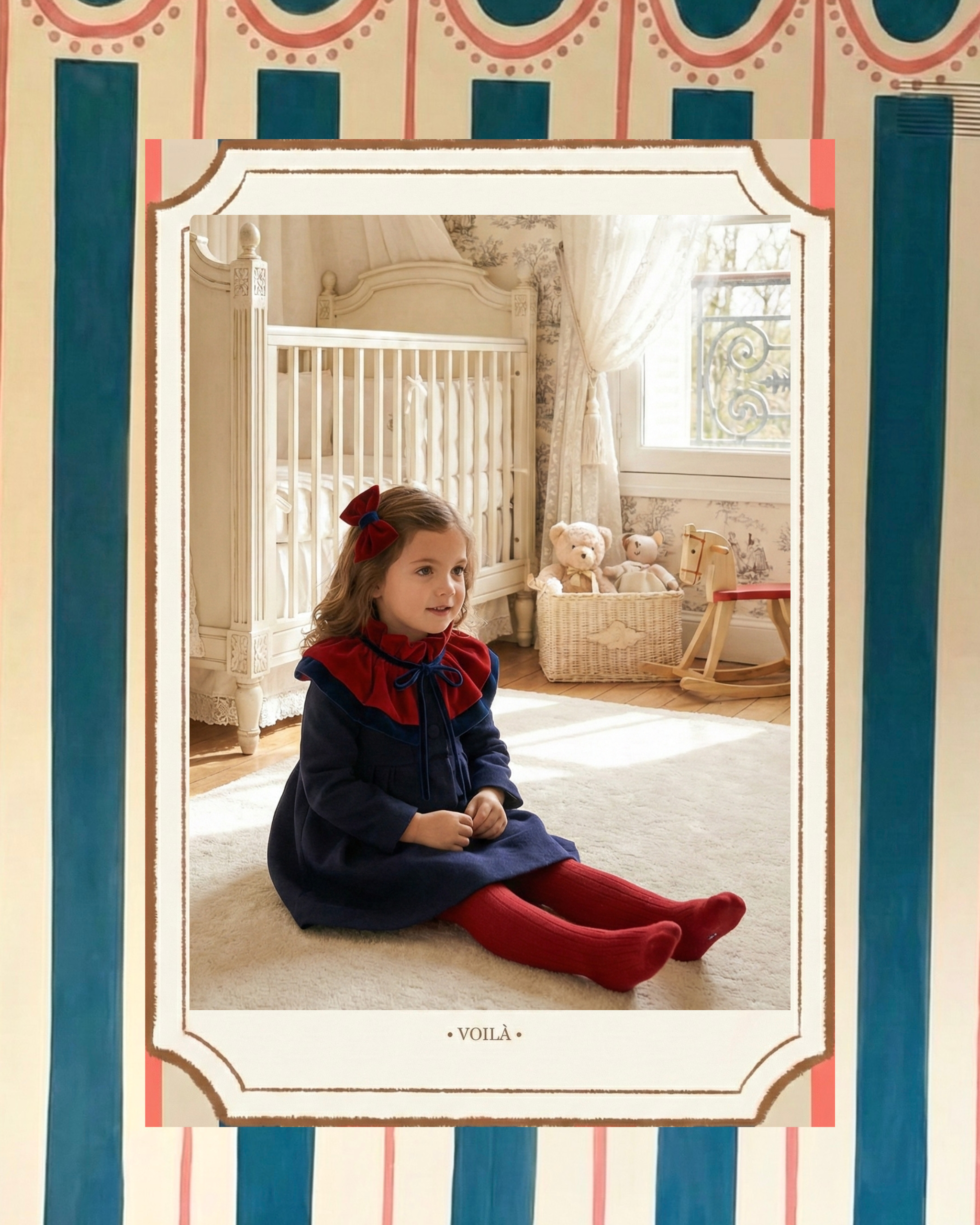 Cuello Ondine bebé - niña · Terciopelo rojo y azul empolvado