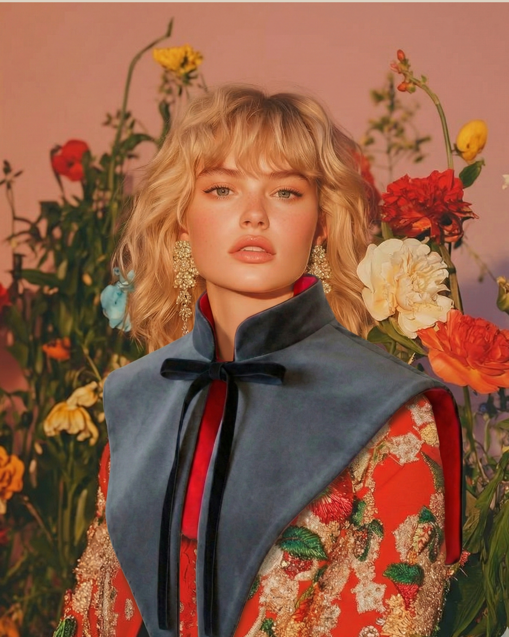 Cuello Marquis · MUJER · Terciopelo rojo y azul empolvado (reversible)